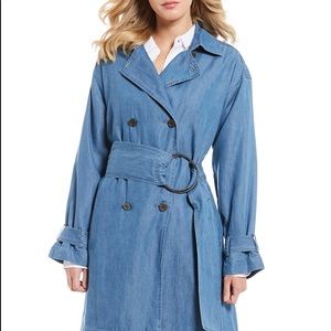 Kenneth Cole Chambray Denim Trench Coat Blue M